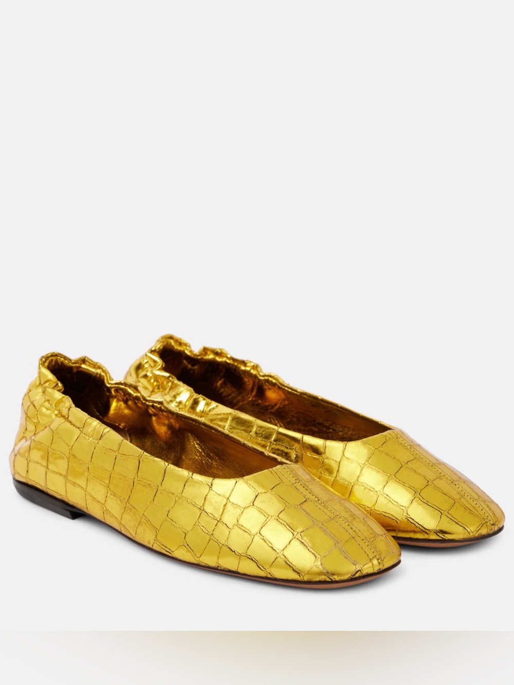 Dries Van Noten Metallic Gold Croc-Embossed Ballet Flats